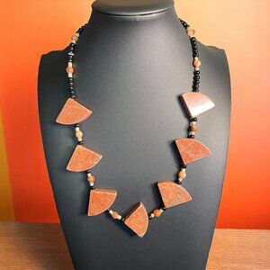 Handmade Red Jasper‎ Black Bead Tribal Necklace Geometric Stone Jewelry Gift